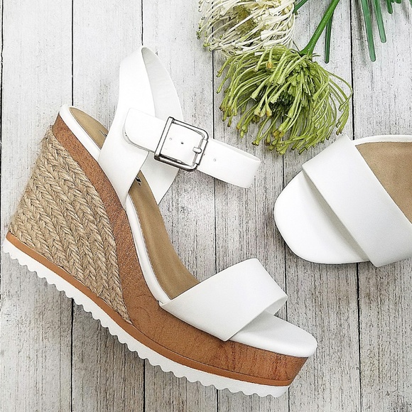 white platform wedge heels